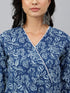 Navy Blue Cotton Floral Print Angrakha Western Dress